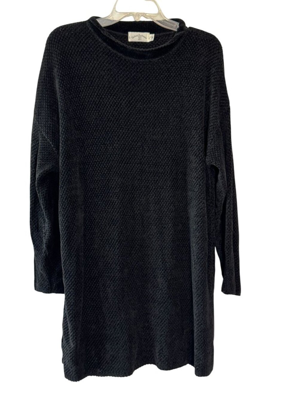 Vintage United Knitwear Black Rayon Knit Tunic Sweater Dress Made In USA Size 1X